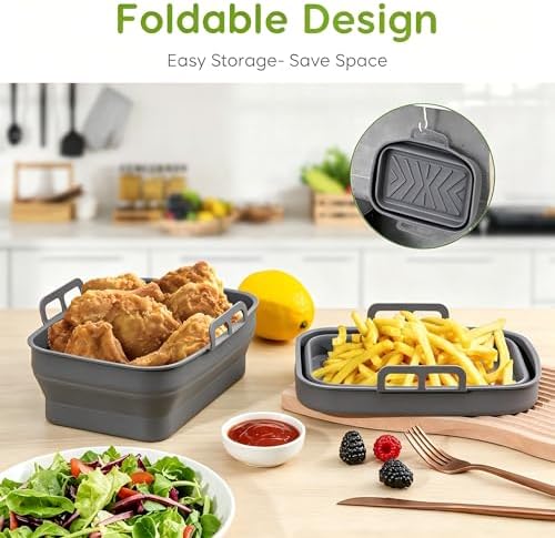 2PCS Silicone Air Fryer Liners – Reusable Foldable Baking Tray for 7.6L–9.5L Baskets