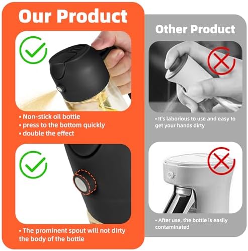 16oz Olive Oil Spray Bottle – 2-in-1 Dispenser, Black